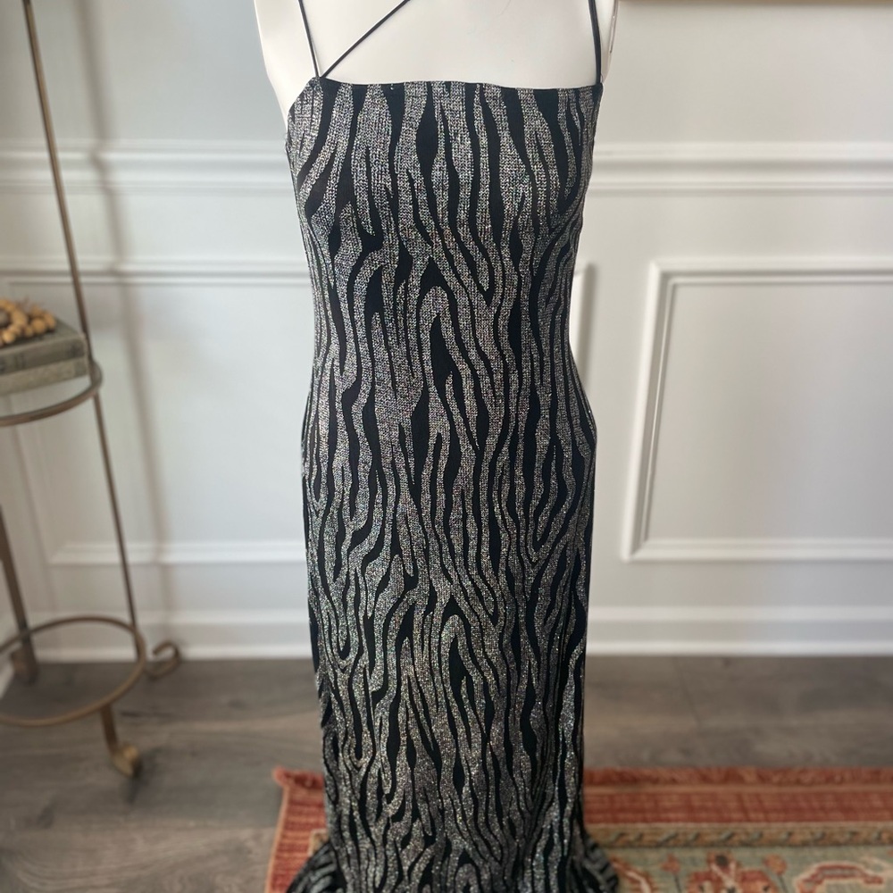 Glitter Zebra Print Formal Dress